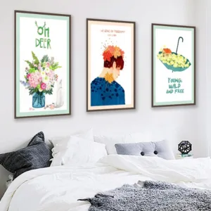 Abstract Fashion Vintage Boy Minimalist Umbrellas and flowers Wall Art Canvas Painting Posters and Prints Wall Art Picture 4-77