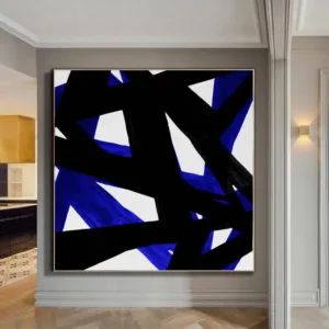 Abstract Geometric Oil Painting On Canvas Black And White Blue Minimalist Painting Canvas Art HAND PAINTED Original Art