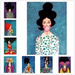 Abstract Girl Hair Flower Bird Wall Art Canvas Painting Vintage Nordic Poster Prints Wall Pictures For Living Room Unframed