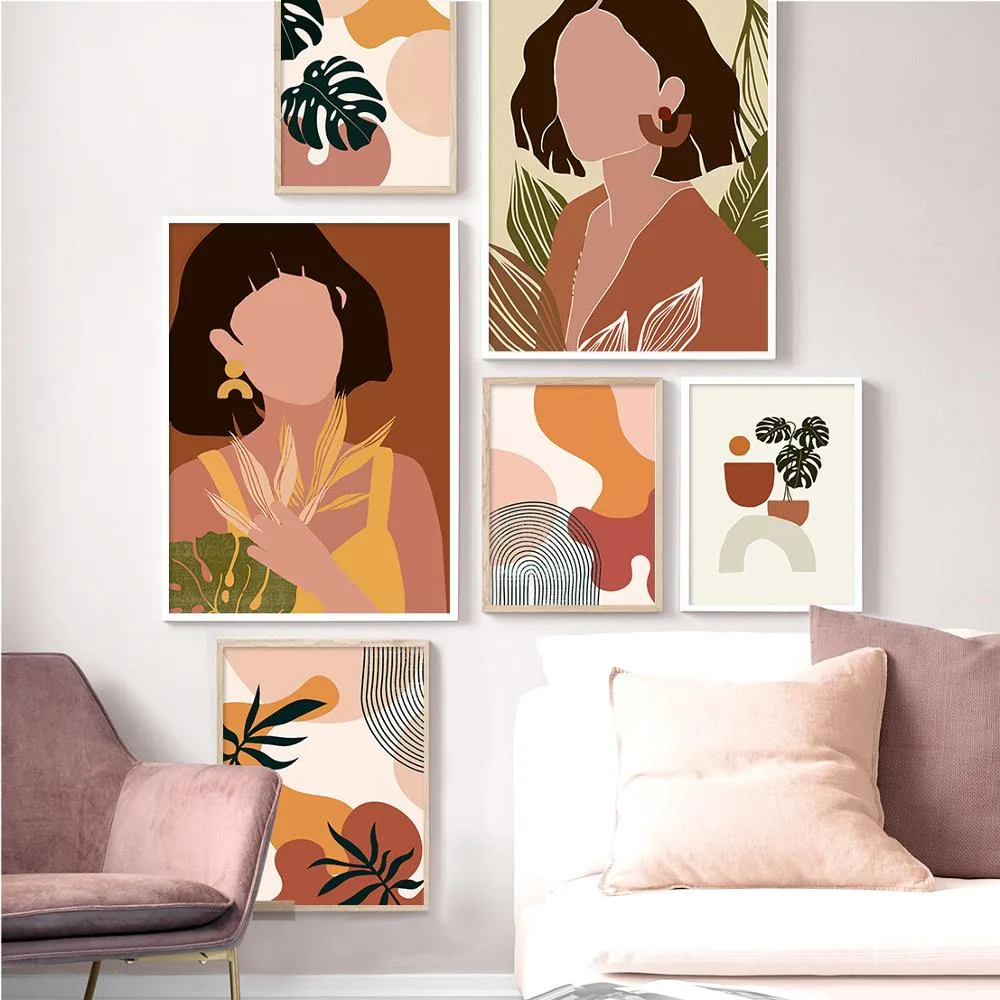Abstract Girl Monstera Vintage Minimalist Nordic Posters And Prints Wall Art Canvas Painting Wall Pictures For Living Room Decor - Image 2