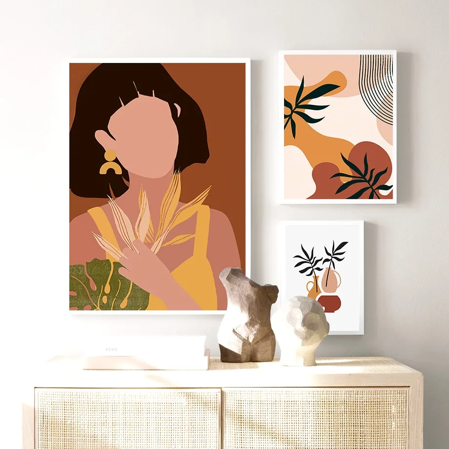 Abstract Girl Monstera Vintage Minimalist Nordic Posters And Prints Wall Art Canvas Painting Wall Pictures For Living Room Decor - Image 3