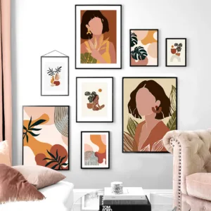 Abstract Girl Monstera Vintage Minimalist Nordic Posters And Prints Wall Art Canvas Painting Wall Pictures For Living Room Decor