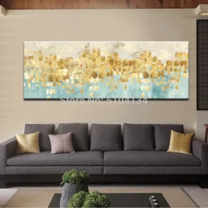 Abstract Gold Money Sea Wave hand Oil Painting on Canvas Modern Art Wall Picture for Living Room Bedroom decoration