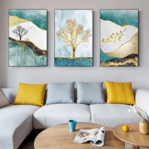 Abstract Golden Canvas Painting Nordic Gold Tree Butterfly Poste