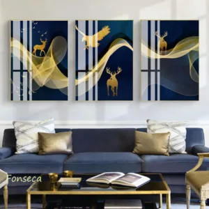 Abstract Golden Deer Eagle Canvas Painting Animal Gold Line Poster Wall Art Picture for Living Room Modern Cuadros Decoration