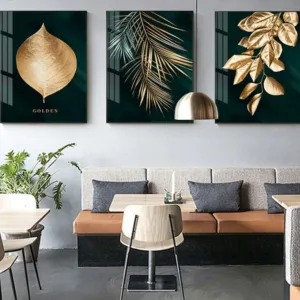 Abstract Golden Plant Leaves Picture Wall Poster Modern Style Canvas Print Painting Art Aisle Living Room Unique Decoration