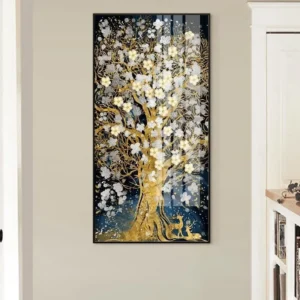 Abstract Golden Tree Flowres Canvas Painting Flowing Big Paint D