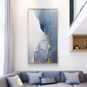 Abstract Indigo and Blue Clouds Wall Art Canvas and Painting Golden Line Wall Pictures for Living Room Art Gallery Entrence Deco