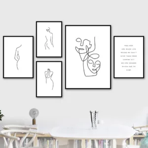 Abstract Line Drawing Girl Wall Art Canvas Painting Nordic Posters And Prints Black White Wall Pictures For Living Room Decor