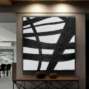 Abstract Mid Century Modern Painting Large Wall Art Geometric Black And White Canvas Art Modern Painting Minimalist Painting