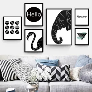 Abstract Nordic Wall Art Poster Cavans Painting Black And White Geometric Animal Personality Study Decorative Home Decor