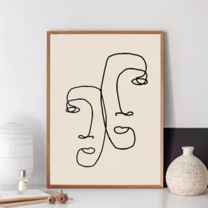 Abstract One Line Couple Face Drawing Print Minimalist Romantic  Couples Gifts Art Canvas Painting Bedroom Home Wall Art Decor