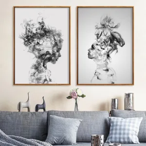 Abstract Painting Affiche Noir Et Blanc Tableaux Muraux Moderne Boy Girl Smokey Wall Art Canvas Print Decoration Maison Poster