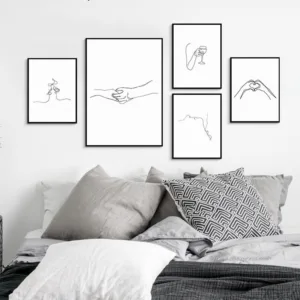 Abstract Painting One Line Art Drawing Flower Kiss Heart Canvas Painting Wall Art Pictures Poster And Print For Home Decoration