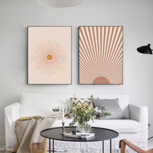 Abstract Painting Sun Illustration Canvas Wall Art Boho Poster Print Neutral Wall Posters Living Room Mid Century Modern Decor
