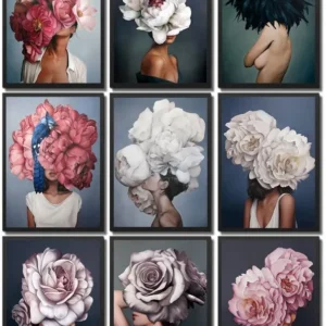 Abstract Peony Flowers Girls Wall Art Canvas Painting Nordic Poster Prints Wall Pictures For Living Room Home Decor Unframed