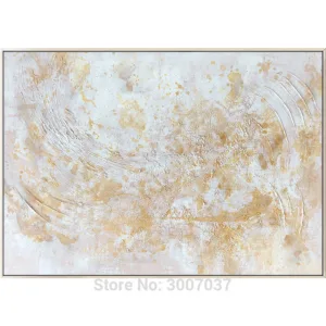 Abstract Thick Texture Gold and White Color Oil Painting on Canvas Fashion Big Wall Art For Living Room Aisle Modern Home Decor