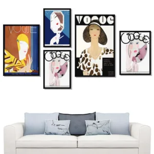 Abstract Vintage Vogue Girl Peacock Mirror Fashion Nordic Posters And Prints Canvas Painting Wall Pictures For Living Room Decor