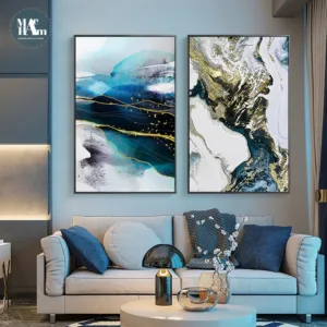 Abstract Watercolor river golden lines Wall Poster Print Modern Canvas Painting Art Living Room Decoration Pictures Home Decor