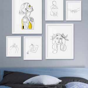 Abstract Women Line Drawing Nordic Poster&Prints Modern Canvas Painting Art Yellow Girl Wall Picture Bedroom Home Decor Single