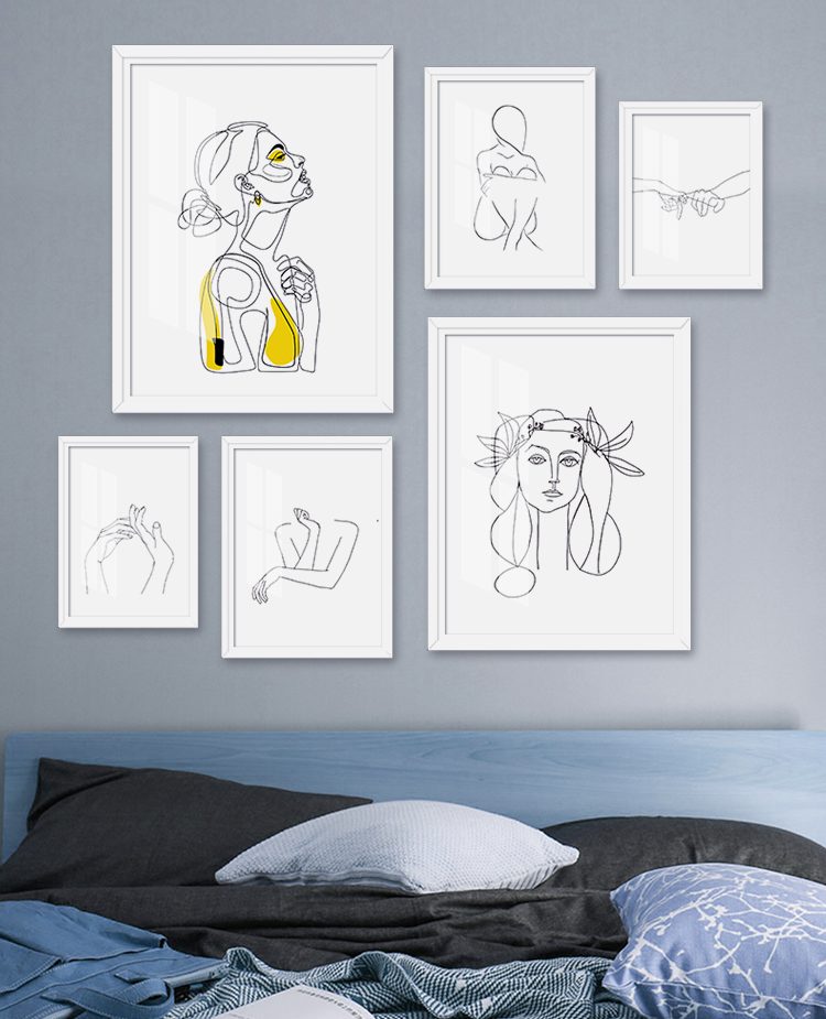 Abstract Women Line Drawing Nordic Poster&Prints Modern Canvas Painting Art Yellow Girl Wall Picture Bedroom Home Decor Single