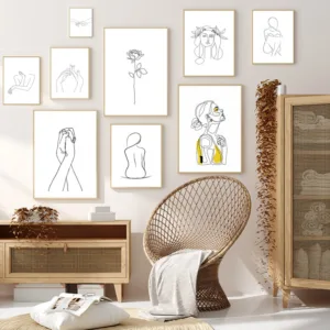 Abstract Women Line Drawing Nordic Poster&Prints Modern Canvas Painting Wall Art Yellow Girl Wall Picture Bedroom Home Decor
