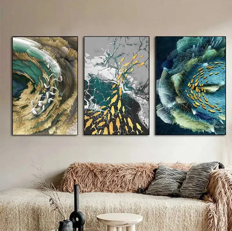 Abstract Aurora Aquatic Marine Wall Art Fine Art Canvas Prints Modern Contemporary Pictures For Office Interior Wall Art Luxury Living Room Home Decor