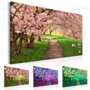 Aesthetical Cherry Blossoms Wall Art Landscape Canvas Painting Colorful Posters and Prints Pictures for Living Room Home Decor
