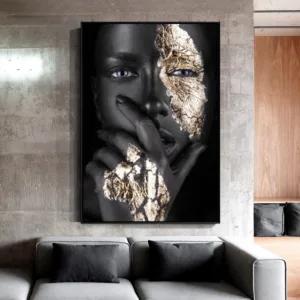 African Art Black and Gold Women on Canvas Scandinavian Posters and Prints Wall Art Pictures for Home Decoration