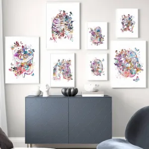 Anatomical Organ Vintage Poster Human Anatomy Canvas Print Brain Heart Lung Anatomy Poster Wall Art Picture Medical Room Decor