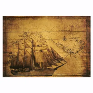 Ancient sailing ship nautical line kraft poster retro bar cafe home restaurant decoration