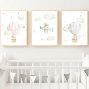 Animal Balloon Airplane Car Child Poster Nursery Canvas Print Wall Art Painting Nordic Kids Decoration Picture Baby Room Decor