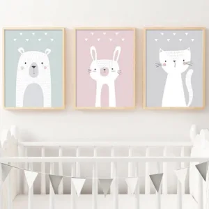 Animal Bear Bunny Balloon Canvas Wall Art Print Cartoon Poster Nursery Painting Nordic Kid Decoration Picture Baby Bedroom Decor
