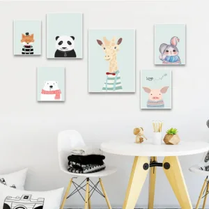 Animal Cartoon Picture Giraffe Squirrel Rabbit Nursery Children Poster Canvas Wall Art Print Painting Nordic Baby Bedroom Decor