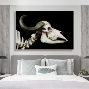 Animal Modern Picture Poster Canvas Print Painting Wall Art Buffalo Skull Bones Hunting Black N White Living Room Home Decor