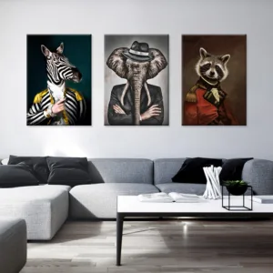Animals In Suit Creative Retro Animal Dog Lion Duck Canvas Painting Art Home Decoration Painting Wall Pictures for Living Room