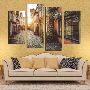Art Painting Canvas Poster Modular 4 Panel Street Building Landscape City Frame Home Decor Living Room Wall Printed Pictures