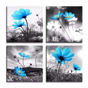 Arts Modern Salon Theme Black And White Peacock Blue Vase Flower Abstract Painting Still Life Canvas Wall Art For Home Decor