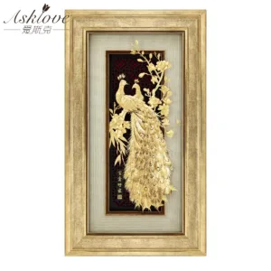 Asklove 3D Gold Phoenix Painting 24K Gold Foil Pictures Golden P
