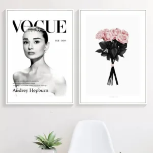 Audrey Hepburn Fashion Canvas Painting Pink Flower Poster Nordic Style Vogue Print Modern Wall Pictures For Living Room Decor