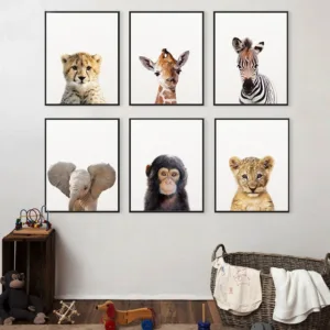 Baby Animal Cheetah Monkey Elephant Canvas Child Poster Nursery Wall Art Print Painting Nordic Kid Bedroom Decoration Picture