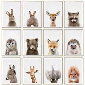 Baby Animal Posters and Prints  Rabbite Giraffe Elephant Canvas Painting Nursery Wall Art Nordic Picture Kids Room Decoration