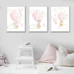 Baby Nursery Girl Wall Art Canvas Poster Pink Balloon Animal Travel Print Painting Nordic Kid Child Bedroom Decoration Picture