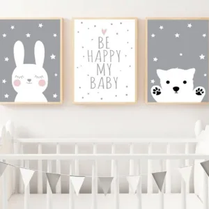 Baby Nursery Wall Art Canvas Poster Print Cartoon Rabbit Bear Painting Nordic Kids Decoration Picture Children Bedroom Decor