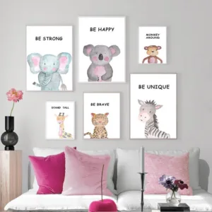 Baby Nursery Wall Art Canvas Poster Print Woodland Animal Lion Elephant Nordic Kid Decoration Picture Painting Child Room Decor