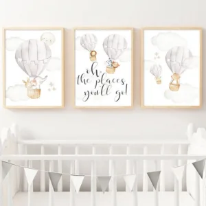 Baby Nursery Wall Art Canvas Print Child Poster Watercolor Woodland Animal Balloon Painting Nordic Kids Room Decoration Picture