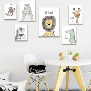 Baby Nursery Wall Art Poster Zebra Lion Canvas Wall Art Print Animal Painting Decorative Picture Nordic Kids Bedroom Decoration