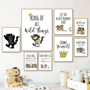 Baby Shower Party Signs Print Where the Wild Things Are Signs Art Pictures Canvas Painting Nordic Posters Baby Room Wall Decor