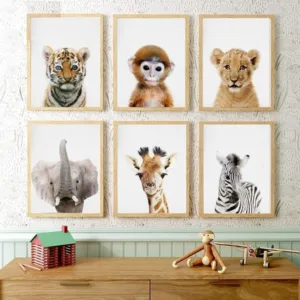 Baby Tiger Lion Monkey Zebra Print Safari Animal Nursery Decor Woodland Animals Wall Painting Modern Posters Kids Room Decor