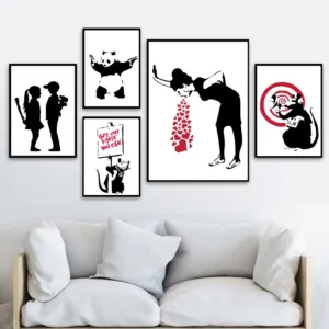 Banksy Nordic Posters And Prints Figure Wall Art Canvas Painting Black And White Wall Pictures For Living Room Home Decor